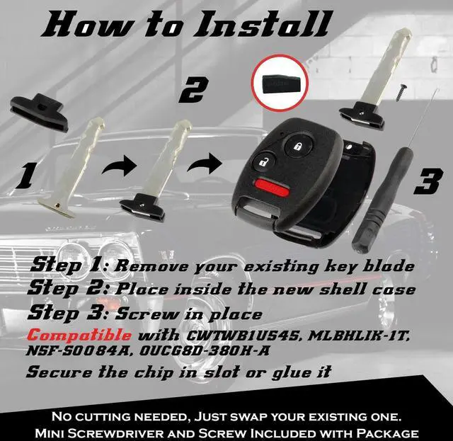 Alt view image 5 of 7 - CUTTING NOT REQUIRED - Key Fob Keyless Entry Remote Shell Case & Pad fits Honda Accord/Civic/CR-V/Fit/Odyssey/Pilot/Ridgeline/CR-Z