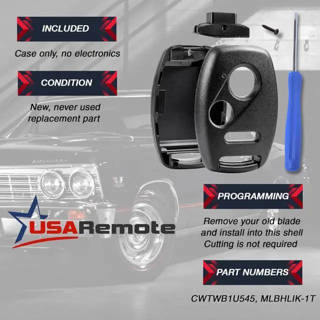 Alt view image 3 of 7 - CUTTING NOT REQUIRED - Key Fob Keyless Entry Remote Shell Case & Pad fits Honda Accord/Civic/CR-V/Fit/Odyssey/Pilot/Ridgeline/CR-Z
