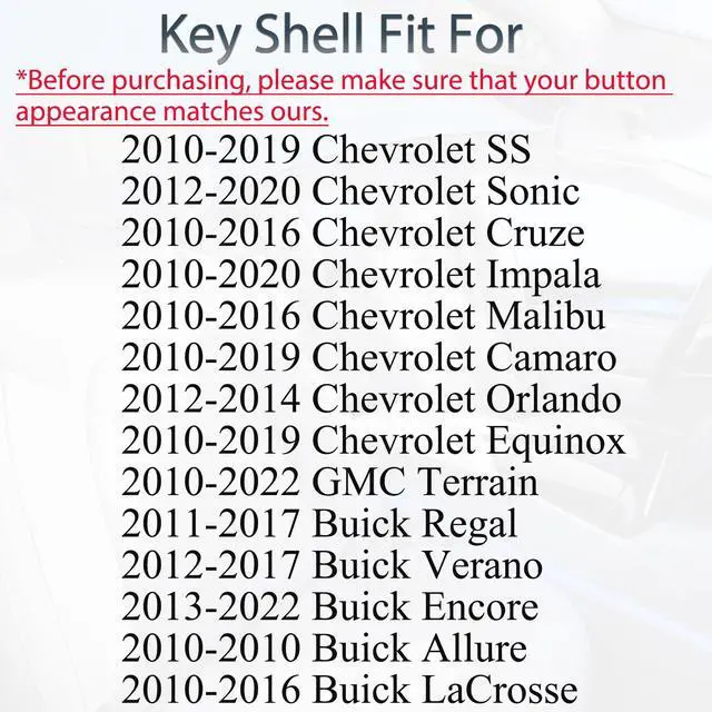 Alt view image 2 of 7 - Flip Key Fob Shell Case Replacement Fits for Chevrolet Cruze Malibu Equinox Sonic Impala GMC Terrain Buick Lacrosse Regal Verano Encore 2010-2019 Keyless Remote Control KeyPad Key Fob Cover