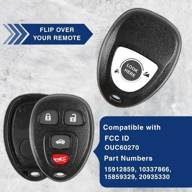 Alt view image 5 of 7 - Key Fob Cover Case Replacement for 2006 2007 2008 2009 2010 2011 2012 2013 2014 2015 2016 Buick Cadillac Chevrolet Chevy Remote Shell, 4-Button 15912859, No Programming Required