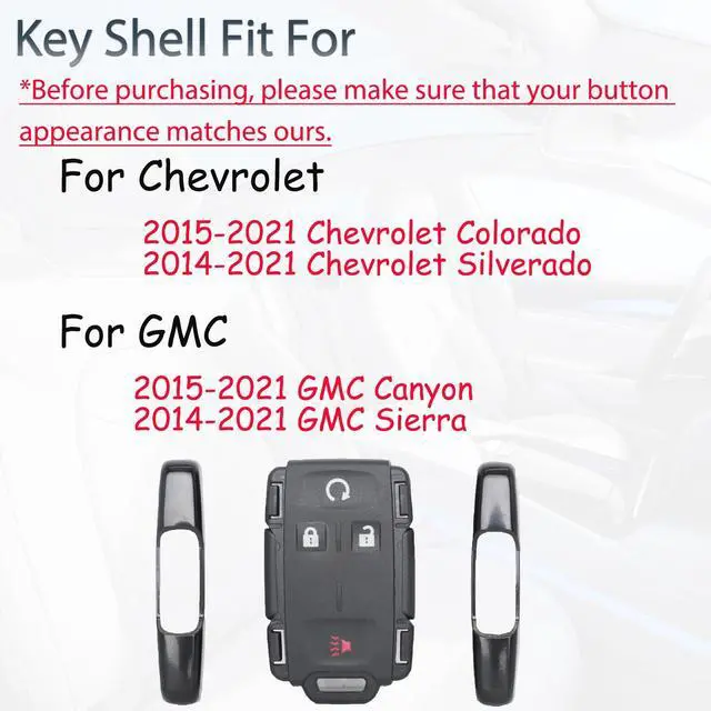 Alt view image 3 of 7 - Key Fob Shell Case Replacement Fits for Chevrolet Colorado Chevy Silverado GMC Canyon Sierra 2014 2015 2016 2017 2018-2021 Keyless Entry Remote Control 4 Button Pad Cover Black M3N-32337100