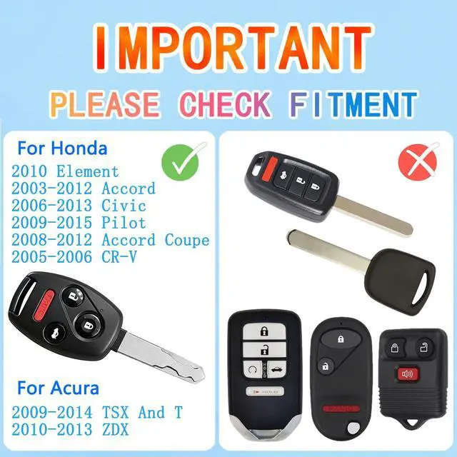 Alt view image 3 of 7 - Key Fob Cover Shell Compatible with Honda Accord 2003-2012,Civic EX 2006-2013,Pilot 2009-2015,CR-V 2005-2006 - Premium Durable,Scratch-Resistant,Cutting NOT Required (Button4-Black)