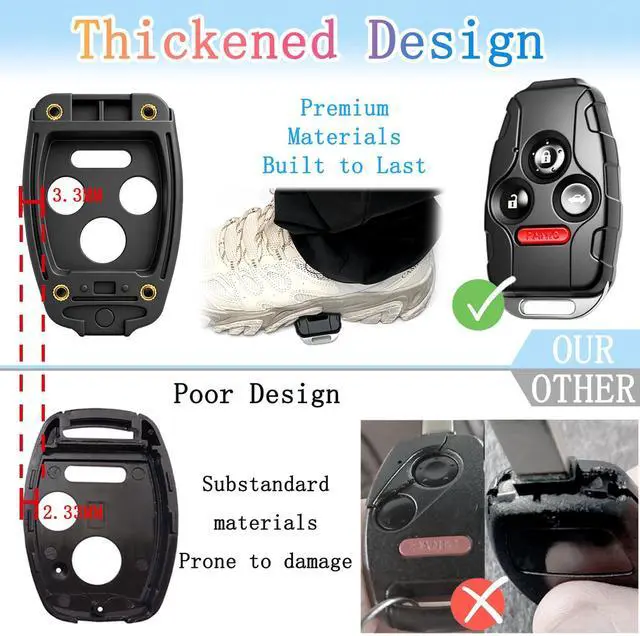 Alt view image 7 of 7 - Key Fob Cover Shell Compatible with Honda Accord 2003-2012,Civic EX 2006-2013,Pilot 2009-2015,CR-V 2005-2006 - Premium Durable,Scratch-Resistant,Cutting NOT Required (Button4-Black)