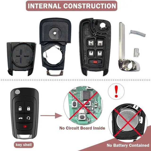 Alt view image 2 of 7 - Key Fob Case Replacement 5 Button for Chevy Cruze Camaro Impala Equinox GMC Terrain Buick Regal Lacrosse 2010 2011 2012 2013 2014 2015 2016 2017 Keyless Entry Remote Control Car Key Fob Shell - 2 Pack