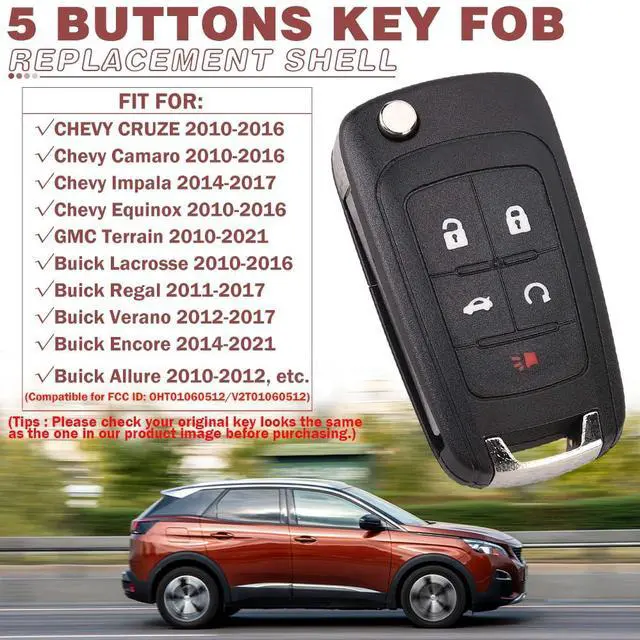 Alt view image 3 of 7 - Key Fob Case Replacement 5 Button for Chevy Cruze Camaro Impala Equinox GMC Terrain Buick Regal Lacrosse 2010 2011 2012 2013 2014 2015 2016 2017 Keyless Entry Remote Control Car Key Fob Shell - 2 Pack