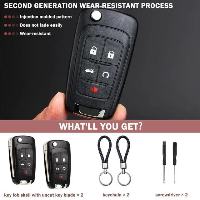 Alt view image 7 of 7 - Key Fob Case Replacement 5 Button for Chevy Cruze Camaro Impala Equinox GMC Terrain Buick Regal Lacrosse 2010 2011 2012 2013 2014 2015 2016 2017 Keyless Entry Remote Control Car Key Fob Shell - 2 Pack