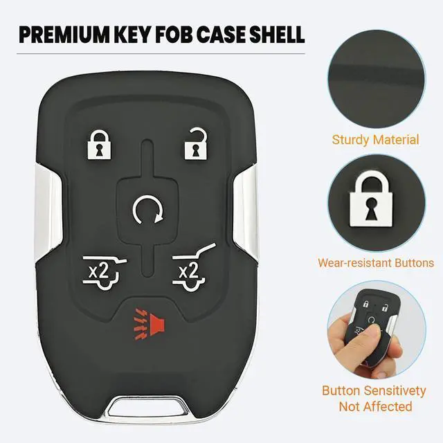 Alt view image 5 of 6 - Smart Replacement Key Fob Cover fit for 2014-2020 GMC Yukon Chevy Suburban Tahoe Keyless Entry Remote Key Fob Shell