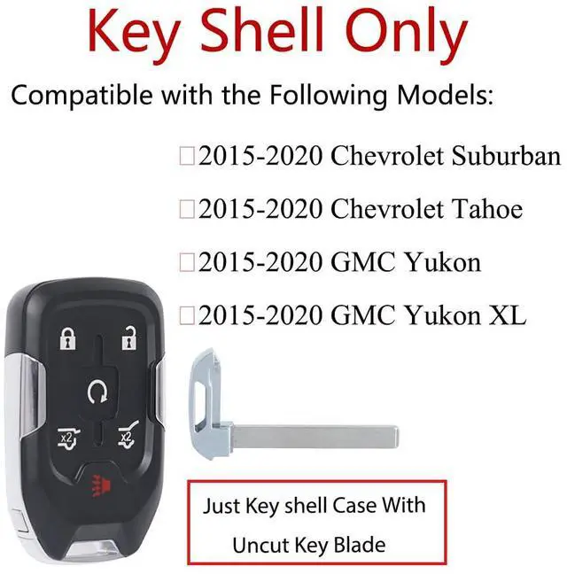 Alt view image 2 of 7 - Key Fob Shell Case Replacement Compatible with GMC Yukon XL Chevy Suburban Tahoe 2015 2016 2017 2018 2019 2020 Keyless Entry Remote Control HYQ1AA 6 Buttons 1PCS Pad Cover