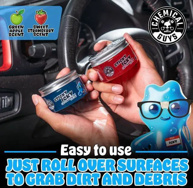 Alt view image 2 of 7 - Sticky Icky Car Cleaning Gel, Green Apple & Sweet Strawberry Scent - Detailing Kit, Car Dust Crevice Cleaner, Slime Auto Air Vent, Cleaning Putty For Keyboard Cleaner (2 Pack) - CJK1002