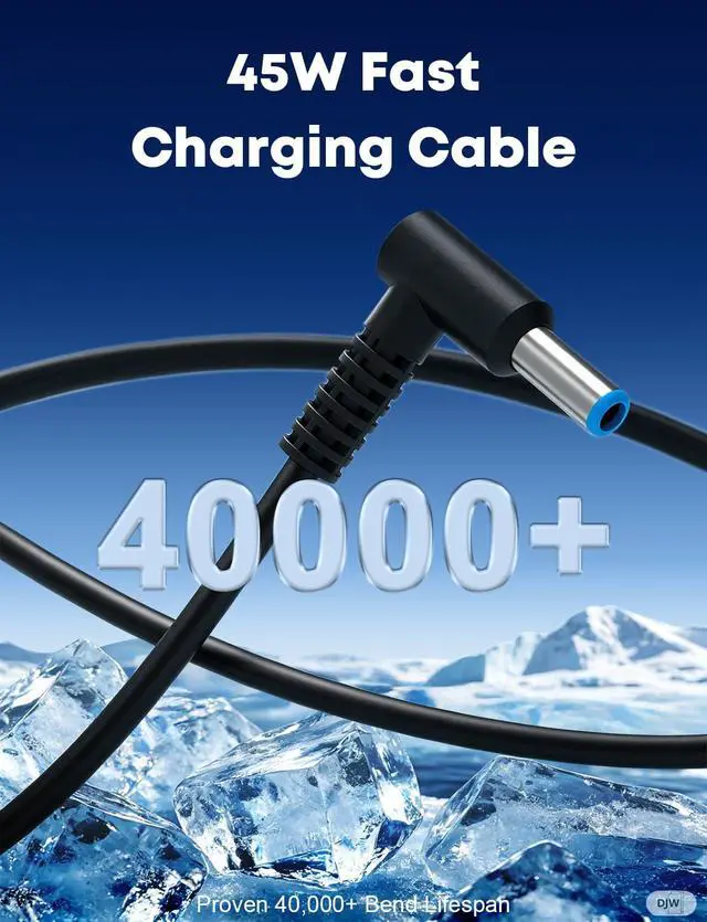 Alt view image 3 of 7 - 45W 19.5V 2.31A Laptop Charger for HP Stream 14 13 11, Pavilion x360 15, EliteBook 840 G3 G4, ProBook, Chromebook 11 EE - AC Adapter Power Supply Cord with Durable Blue Tip L-Shape Connector