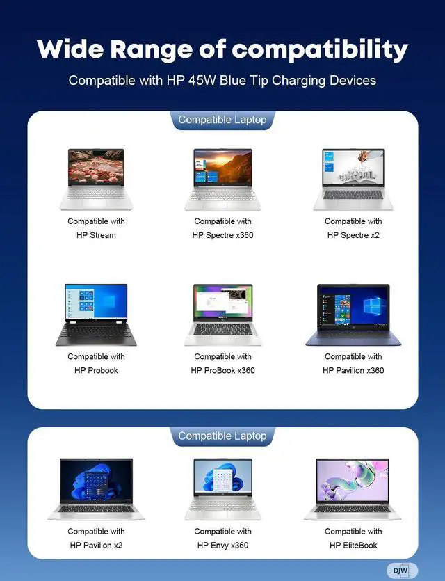 Alt view image 6 of 7 - 45W 19.5V 2.31A Laptop Charger for HP Stream 14 13 11, Pavilion x360 15, EliteBook 840 G3 G4, ProBook, Chromebook 11 EE - AC Adapter Power Supply Cord with Durable Blue Tip L-Shape Connector