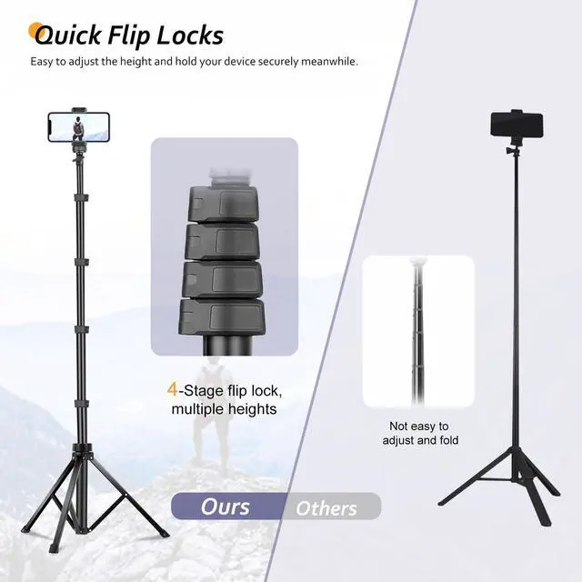 Alt view image 5 of 7 - 62" Phone Tripod Accessory Kits, Camera & Cell Phone Tripod Stand with Wireless Remote and Universal Tripod Head Mount, Perfect for Selfies/Video Recording/Vlogging/Live Streaming