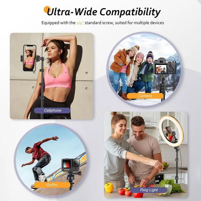 Alt view image 6 of 7 - 62" Phone Tripod Accessory Kits, Camera & Cell Phone Tripod Stand with Wireless Remote and Universal Tripod Head Mount, Perfect for Selfies/Video Recording/Vlogging/Live Streaming