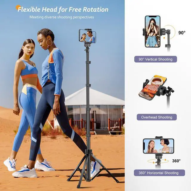 Alt view image 2 of 7 - 62" Phone Tripod Accessory Kits, Camera & Cell Phone Tripod Stand with Wireless Remote and Universal Tripod Head Mount, Perfect for Selfies/Video Recording/Vlogging/Live Streaming