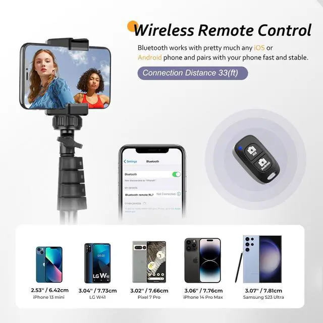 Alt view image 3 of 7 - 62" Phone Tripod Accessory Kits, Camera & Cell Phone Tripod Stand with Wireless Remote and Universal Tripod Head Mount, Perfect for Selfies/Video Recording/Vlogging/Live Streaming