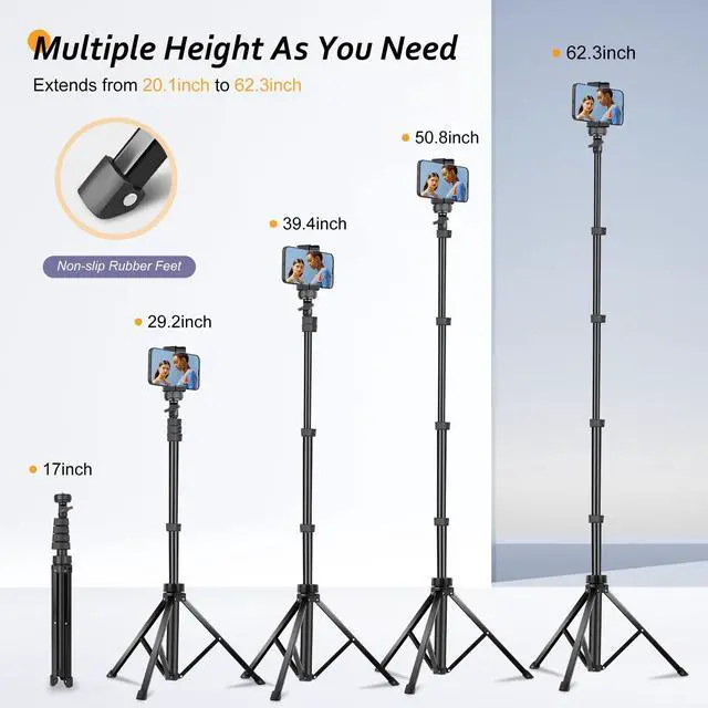 Alt view image 4 of 7 - 62" Phone Tripod Accessory Kits, Camera & Cell Phone Tripod Stand with Wireless Remote and Universal Tripod Head Mount, Perfect for Selfies/Video Recording/Vlogging/Live Streaming