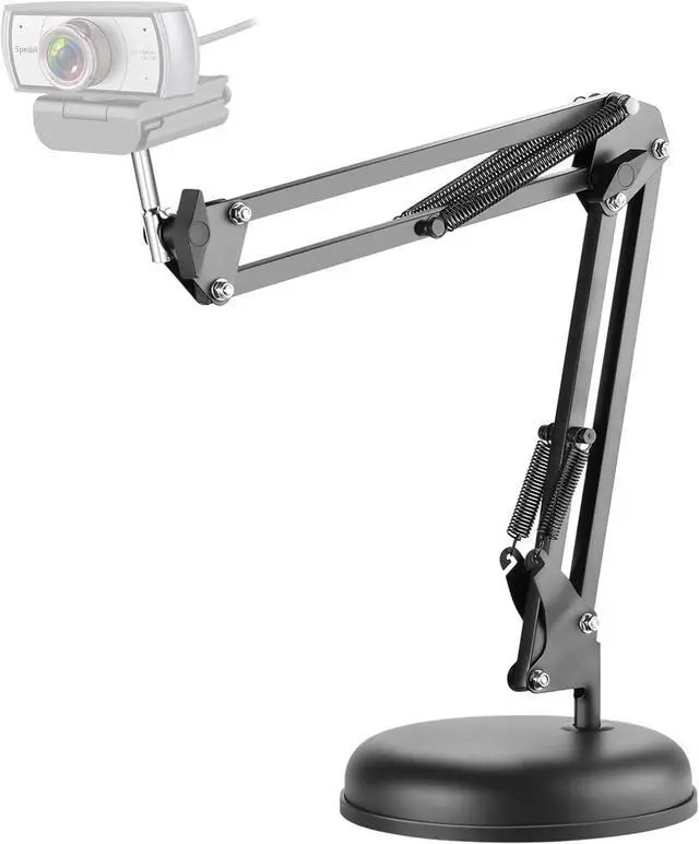 Main image of Desktop Webcam Stand with Weighted Round Base, Adjustable Scissor Arm Camera Mount with Phone Holder, 1/4" Thread MF920Pro, Smartphones, Overhead Recording & Live Streaming