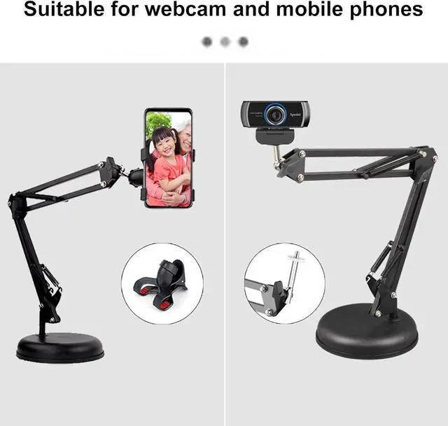 Alt view image 5 of 7 - Desktop Webcam Stand with Weighted Round Base, Adjustable Scissor Arm Camera Mount with Phone Holder, 1/4" Thread MF920Pro, Smartphones, Overhead Recording & Live Streaming