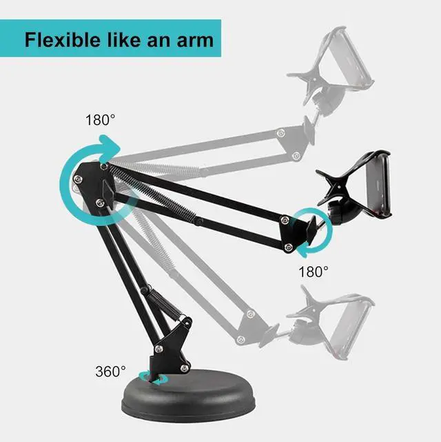 Alt view image 2 of 7 - Desktop Webcam Stand with Weighted Round Base, Adjustable Scissor Arm Camera Mount with Phone Holder, 1/4" Thread MF920Pro, Smartphones, Overhead Recording & Live Streaming