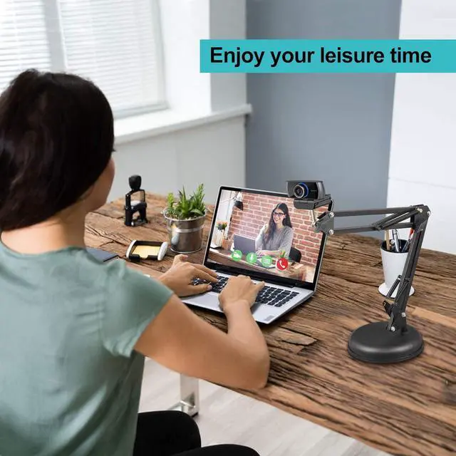 Alt view image 4 of 7 - Desktop Webcam Stand with Weighted Round Base, Adjustable Scissor Arm Camera Mount with Phone Holder, 1/4" Thread MF920Pro, Smartphones, Overhead Recording & Live Streaming