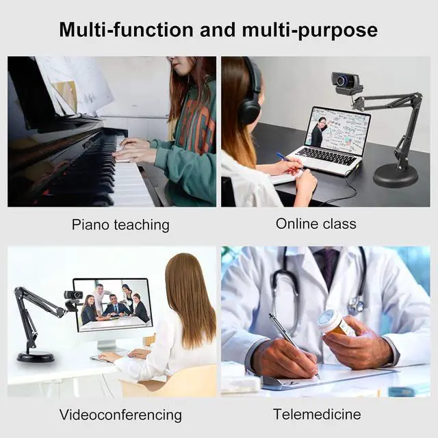 Alt view image 6 of 7 - Desktop Webcam Stand with Weighted Round Base, Adjustable Scissor Arm Camera Mount with Phone Holder, 1/4" Thread MF920Pro, Smartphones, Overhead Recording & Live Streaming