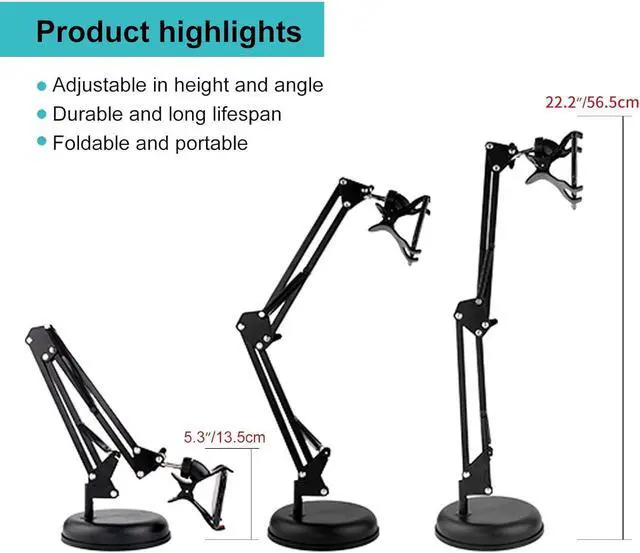 Alt view image 3 of 7 - Desktop Webcam Stand with Weighted Round Base, Adjustable Scissor Arm Camera Mount with Phone Holder, 1/4" Thread MF920Pro, Smartphones, Overhead Recording & Live Streaming