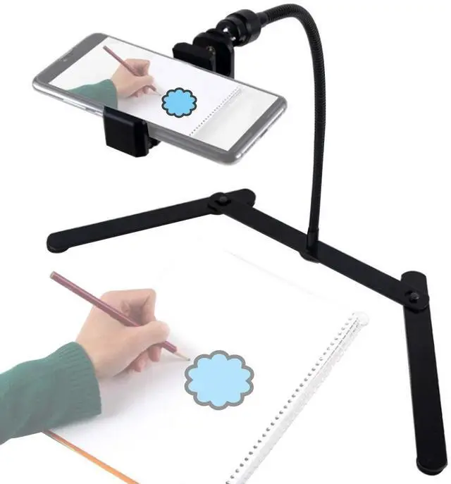 Main image of Ajustable Tripod with Cellphone Holder, Overhead Phone Mount, Table Top Teaching Online Stand for Live Streaming and Online Video and Food Crafting Demo Drawing Sketching Recording
