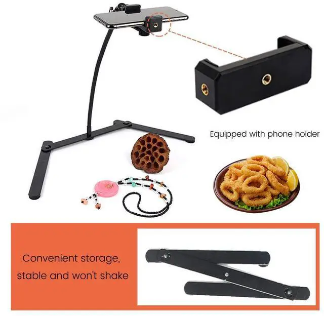 Alt view image 5 of 7 - Ajustable Tripod with Cellphone Holder, Overhead Phone Mount, Table Top Teaching Online Stand for Live Streaming and Online Video and Food Crafting Demo Drawing Sketching Recording