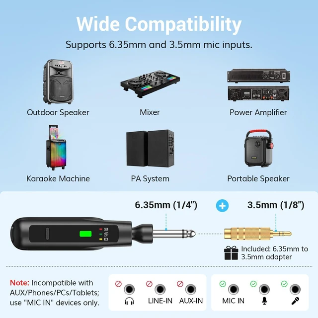 Alt view image 5 of 7 - 2.4G Wireless Microphone, Rechargeable Cordless Handheld Microphone System with Receiver, Karaoke Mic for Singing, Home Party, Birthday, 50ft / 15 m Range, TW-210