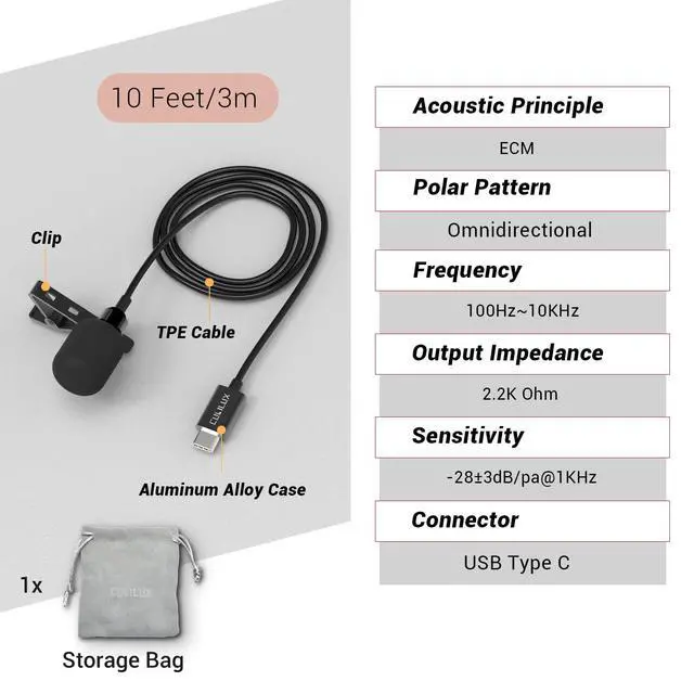 Alt view image 6 of 6 - USB C Microphone, Type C Lavalier Lapel Clip MIC Compatible with Samsung Galaxy S25/S24/S23, Ultra Tab S11/S10/S9/S8, iPhone 17/16/15 Pro Max, iPad Pro 13/12.9/11, Pixel 10/9/8/7 Pro, 10 Feet