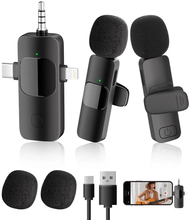 Main image of 3-in-1 Wireless Lavalier Microphone for iPhone&Android,mini Microphone for Camera,mini mic with Noise Cancellation,Plug & Play,Long Battery Life for YouTube/TikTok/Vlog Recording