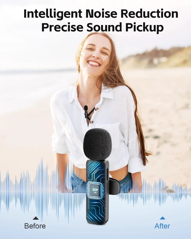 Alt view image 2 of 7 - 3-in-1 Wireless Lavalier Microphone for iPhone&Android,mini Microphone for Camera,mini mic with Noise Cancellation,Plug & Play,Long Battery Life for YouTube/TikTok/Vlog Recording