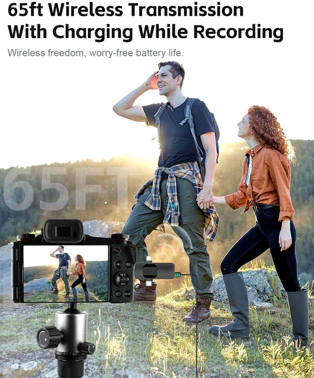 Alt view image 3 of 7 - 3-in-1 Wireless Lavalier Microphone for iPhone&Android,mini Microphone for Camera,mini mic with Noise Cancellation,Plug & Play,Long Battery Life for YouTube/TikTok/Vlog Recording