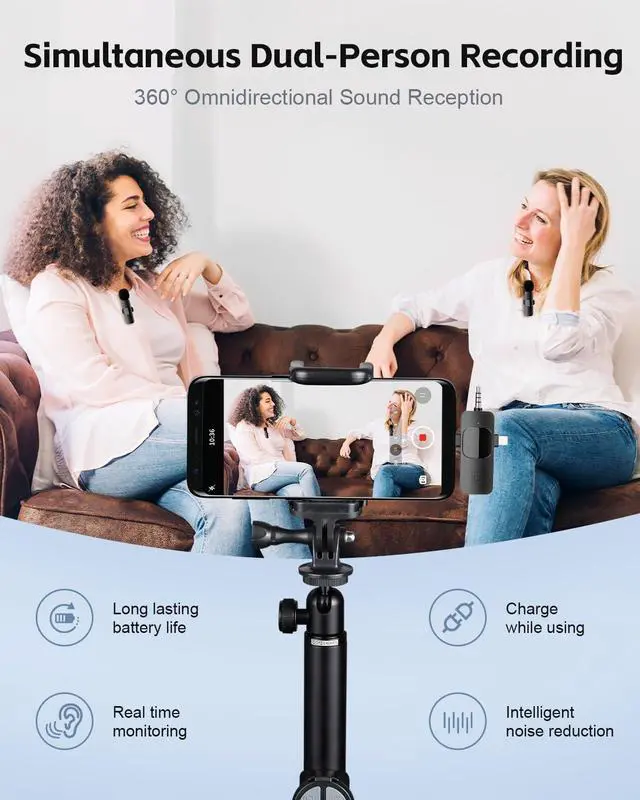 Alt view image 4 of 7 - 3-in-1 Wireless Lavalier Microphone for iPhone&Android,mini Microphone for Camera,mini mic with Noise Cancellation,Plug & Play,Long Battery Life for YouTube/TikTok/Vlog Recording