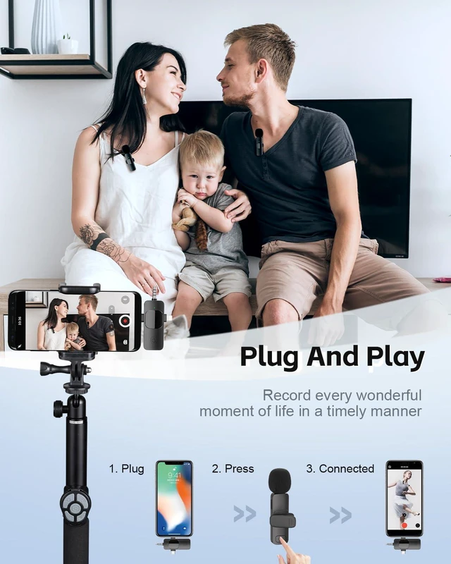 Alt view image 5 of 7 - 3-in-1 Wireless Lavalier Microphone for iPhone&Android,mini Microphone for Camera,mini mic with Noise Cancellation,Plug & Play,Long Battery Life for YouTube/TikTok/Vlog Recording