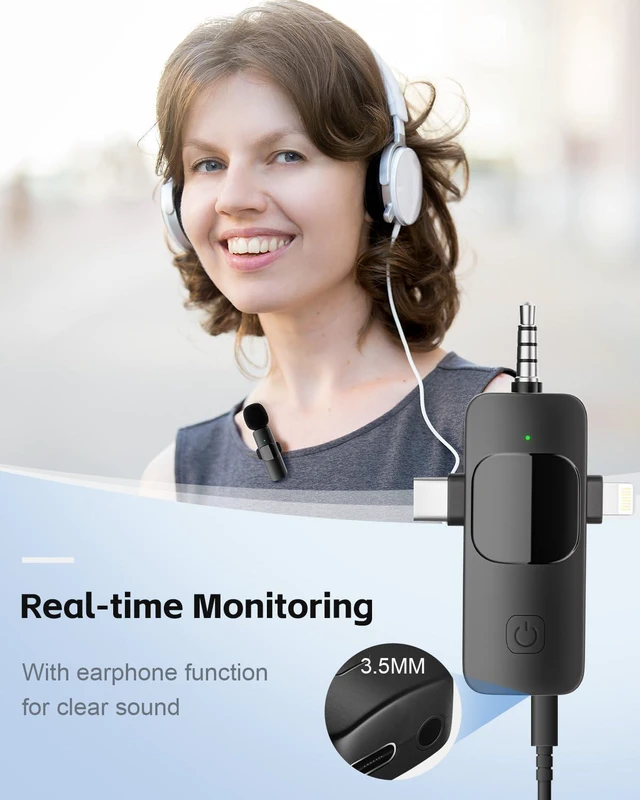 Alt view image 6 of 7 - 3-in-1 Wireless Lavalier Microphone for iPhone&Android,mini Microphone for Camera,mini mic with Noise Cancellation,Plug & Play,Long Battery Life for YouTube/TikTok/Vlog Recording