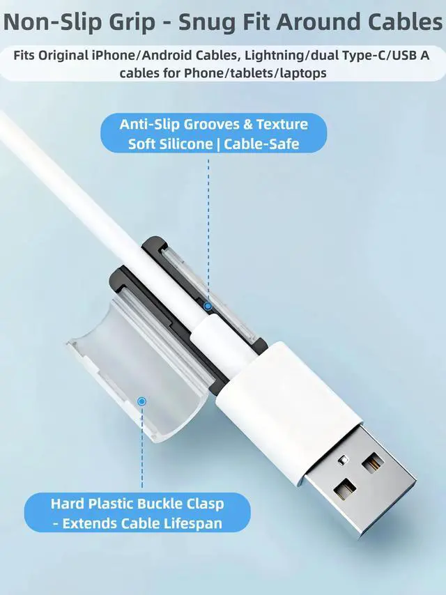 Alt view image 4 of 7 - 16 Pack Phone Cable Protectors for iPhone Android USB C Charger End Cord Savers, Silicone Non-Slip Charging Wire Protector, Easy Setup 4 Colors Cable Wrap Accessories for Home & Office