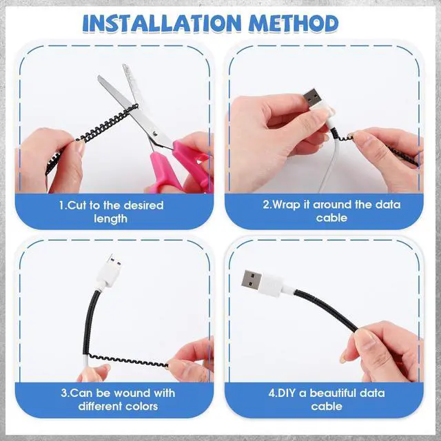 Alt view image 4 of 6 - 10 Pcs Cord Protectors from Pets No Chew Spiral Cable Protector 43.3'' Phone Charger Cover Data Cable Protective Sleeve Chew Proof USB Wire Cover Stylish for Cat Dog Rabbit (Black)