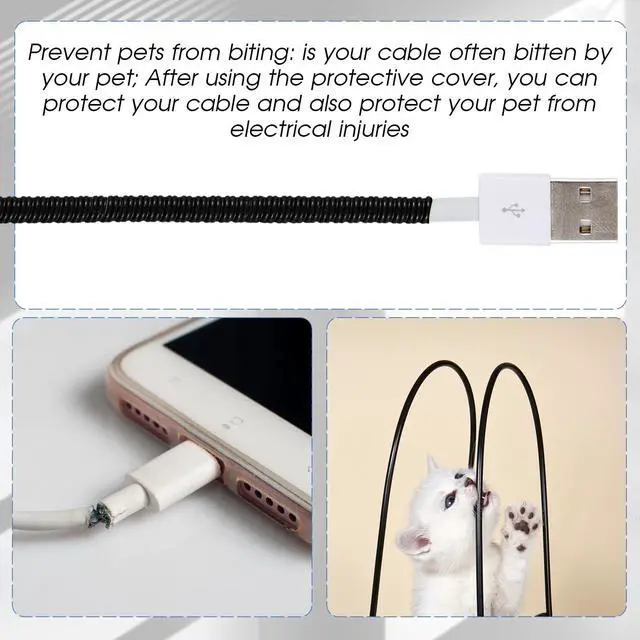 Alt view image 5 of 6 - 10 Pcs Cord Protectors from Pets No Chew Spiral Cable Protector 43.3'' Phone Charger Cover Data Cable Protective Sleeve Chew Proof USB Wire Cover Stylish for Cat Dog Rabbit (Black)
