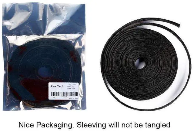 Alt view image 6 of 6 - 50ft - 1/4 inch & 1/2 inch PET Expandable Braided Sleeving Black Alex Tech Braided Cable Sleeve