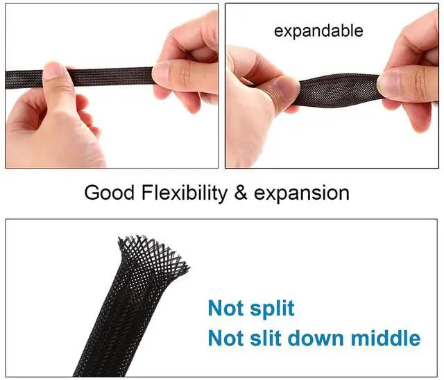 Alt view image 5 of 6 - 50ft - 1/4 inch & 1/2 inch PET Expandable Braided Sleeving Black Alex Tech Braided Cable Sleeve