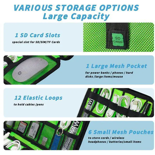 Alt view image 5 of 6 - Electronics Organizer,Travel Cord Organizer Pouch, Portable Cable Organizer Bags,Travel Electronic Accessories Storage Case for Cables, Cords, Charger, Phone (Black)