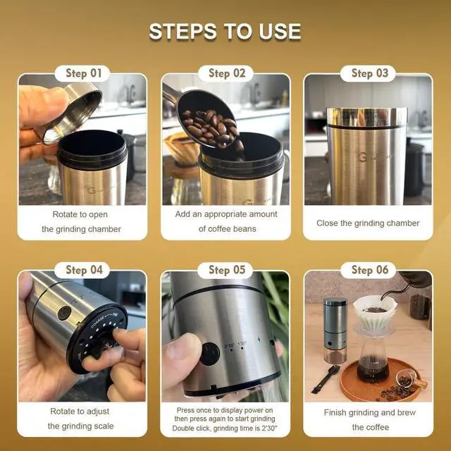 Alt view image 4 of 7 - Portable Electric Coffee Bean Grinder,Adjustable Coffee Powder Coarseness, Ball-Type Gear Adjustment, Large Coffee Bean Chamber, Small Size For Travel, Ground Continuously For 30 Minutes