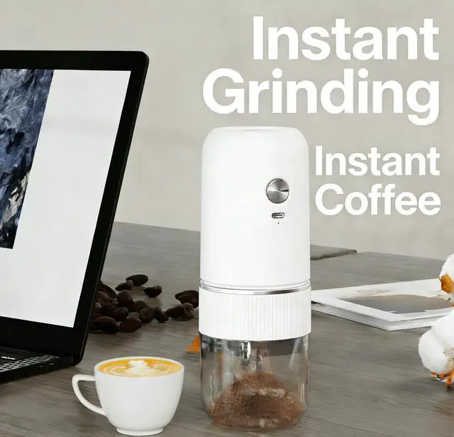 Alt view image 2 of 7 - Electric Coffee Grinder for Home Use Automatic Spice Grinder Adjustable Coarseness Rechargeable Coffee Grinder Removable Design Mill (White)