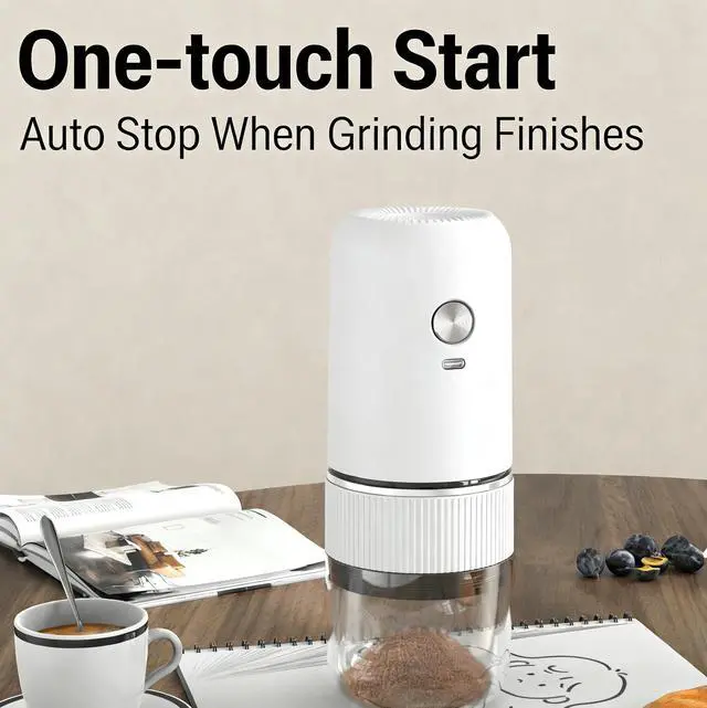 Alt view image 3 of 7 - Electric Coffee Grinder for Home Use Automatic Spice Grinder Adjustable Coarseness Rechargeable Coffee Grinder Removable Design Mill (White)