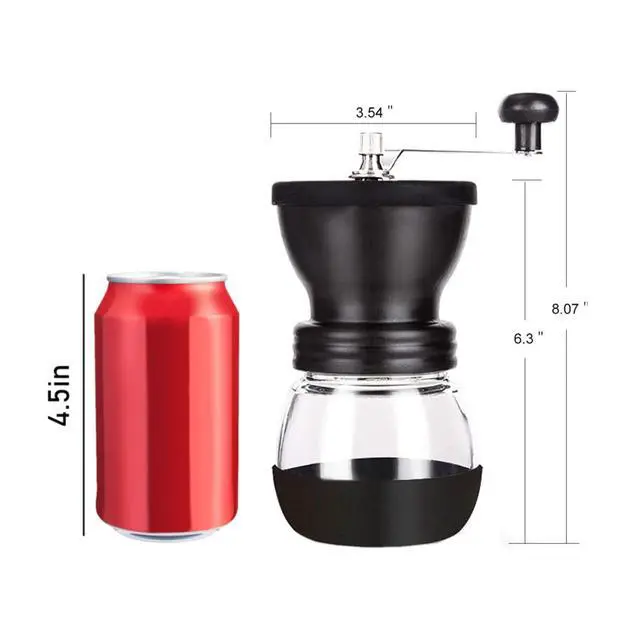 Alt view image 2 of 7 - Manual Coffee Bean Grinder with Ceramic Burr, Hand Coffee Grinder Mill Small with 2 Glass Jars( 11OZ per Jar) Stainless Steel Handle for Drip Coffee, Espresso, French Press, Turkish Brew