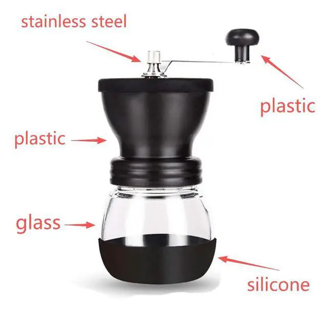 Alt view image 4 of 7 - Manual Coffee Bean Grinder with Ceramic Burr, Hand Coffee Grinder Mill Small with 2 Glass Jars( 11OZ per Jar) Stainless Steel Handle for Drip Coffee, Espresso, French Press, Turkish Brew