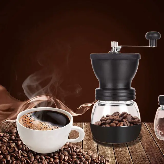 Alt view image 6 of 7 - Manual Coffee Bean Grinder with Ceramic Burr, Hand Coffee Grinder Mill Small with 2 Glass Jars( 11OZ per Jar) Stainless Steel Handle for Drip Coffee, Espresso, French Press, Turkish Brew