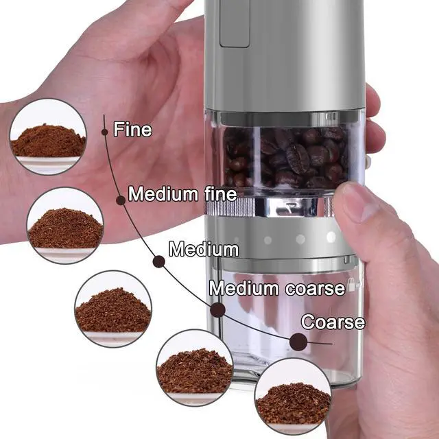 Alt view image 2 of 6 - Coffee Grinder, Electric Portable Coffee bean Grinder, Adjustable Burr Mill with 5 Precise Grind Setting for Drip Espresso PourOver and More (Grey)
