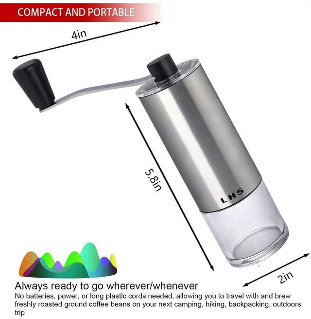 Alt view image 2 of 7 - Manual Coffee Grinder with Ceramic Conical Burr Stainless Steel Hand Crank Mill for Drip Coffee, Espresso, French Press, Turkish Brew